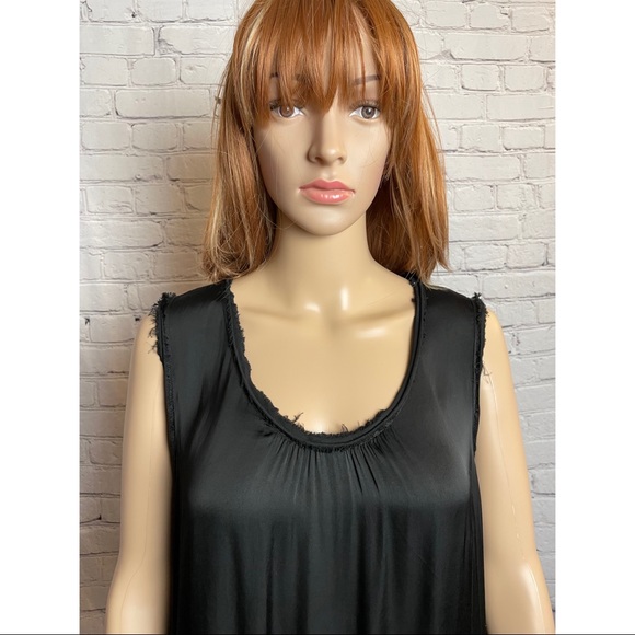 New $390 Raquel Allegra Black Satin Raw Edge DRESS - Picture 4 of 11